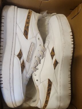 Reebok White Leather Sneakers with Brown Leopard Accents